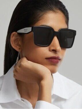 Prada Women Sunglasses Black Grey Square Oversized PR24ZS 1AB5S0 NEW AUTHENTIC